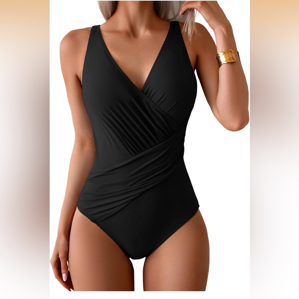 Eomenie One Piece 
Tummy Control V Neck Swim Suit
Ruched Criss Cross L/741-bb2
